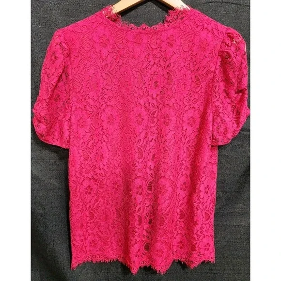Joie Red Pink Lace Short Sleeve Blouse V-Neck Elegant‎ Flowy Date Occasion EUC - Picture 5 of 8